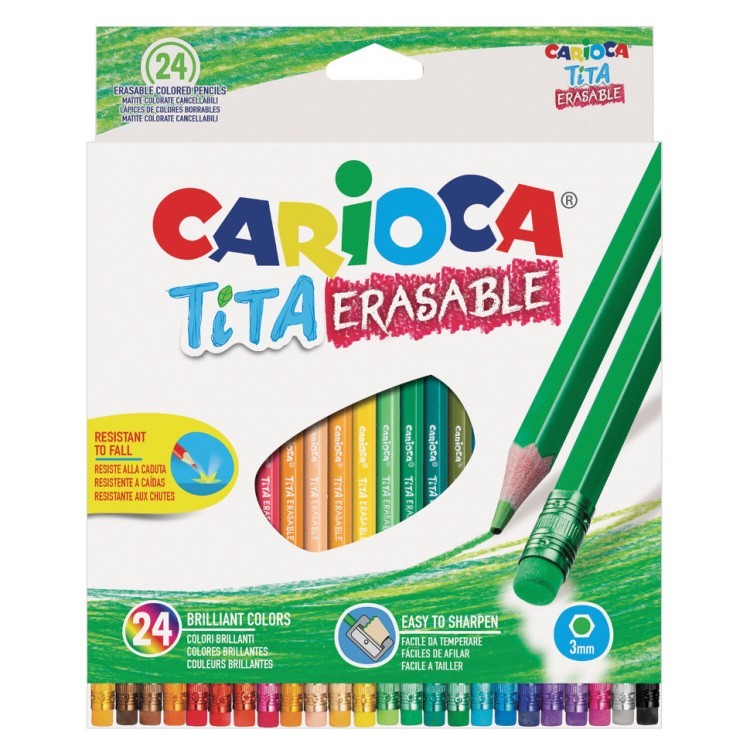 Карандаши цветные стираемые с резинкой Carioca Erasable 24 цвета 42938 (66524)