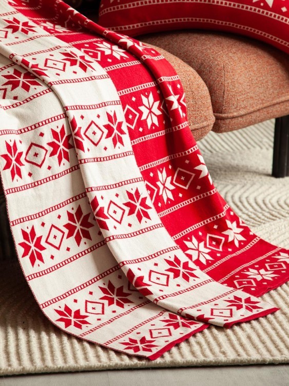 Плед из хлопка с новогодним рисунком frostwork из коллекции new year essential, 130x180 см (79342)