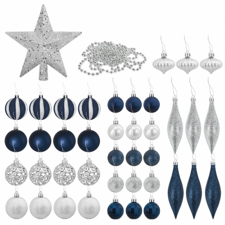 Шары новогодние ёлочные Navy 42 предмета темно-синий/серебро ЗОЛОТАЯ СКАЗКА 591990 (1) (94731)