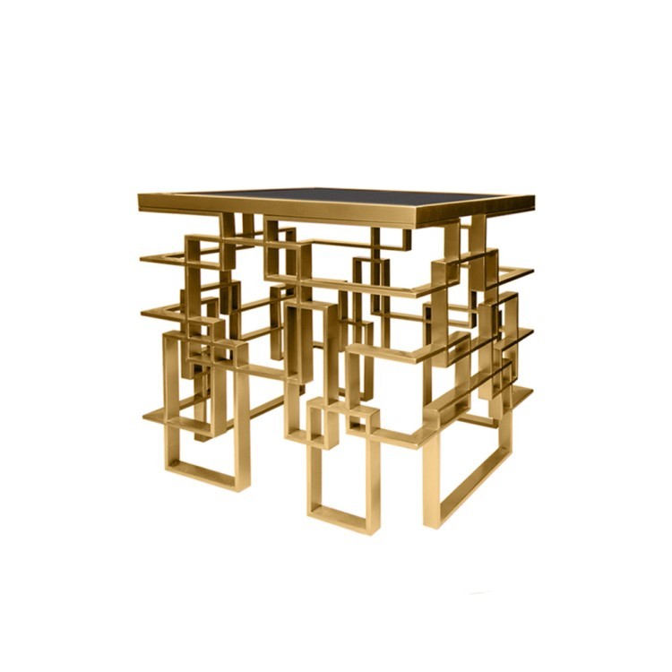Стол приставной Z0233A, стекло, нержавеющая сталь, black/matte gold, ROOMERS FURNITURE