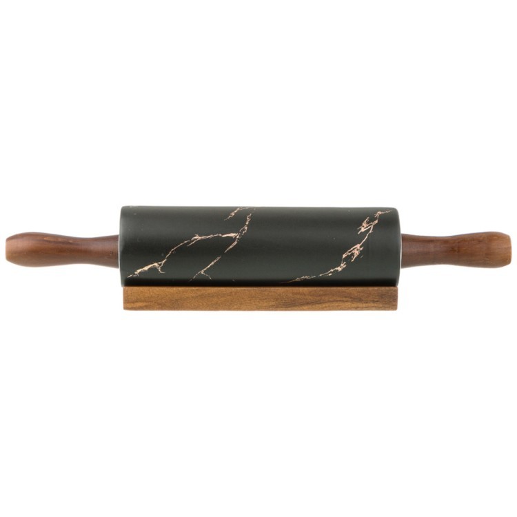 Скалка с деревянными ручками на подставке  коллекция "золотой мрамор" цвет: black 40,6*6,5*6,5 см Lefard (412-108)