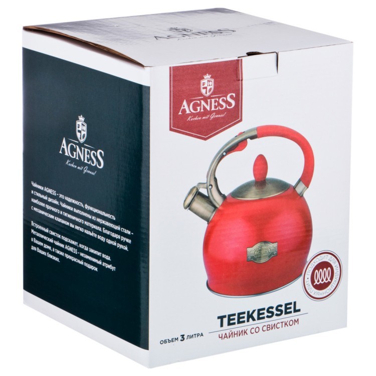 Чайник agness со свистком, серия тюдор, 3,0 л термоаккумулирующее дно, индукция Agness (937-821)