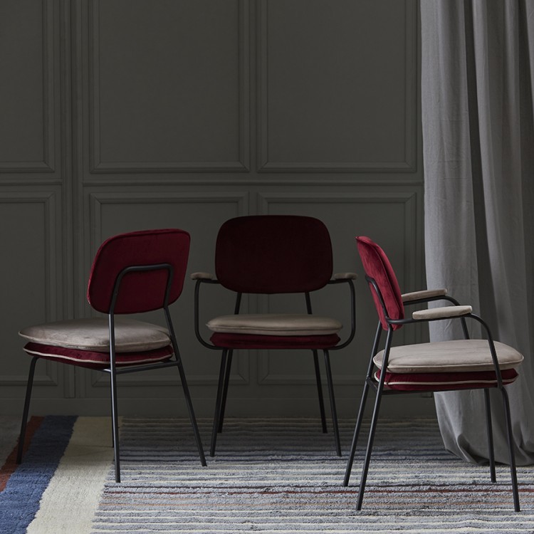 Стул с контрастным кантом pea, велюр, бордовый/бежевый (77291)