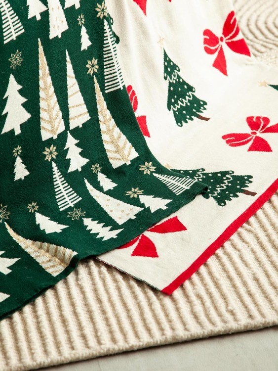 Плед из хлопка с новогодним рисунком christmas bows из коллекции new year essential, 130x180 см (79341)