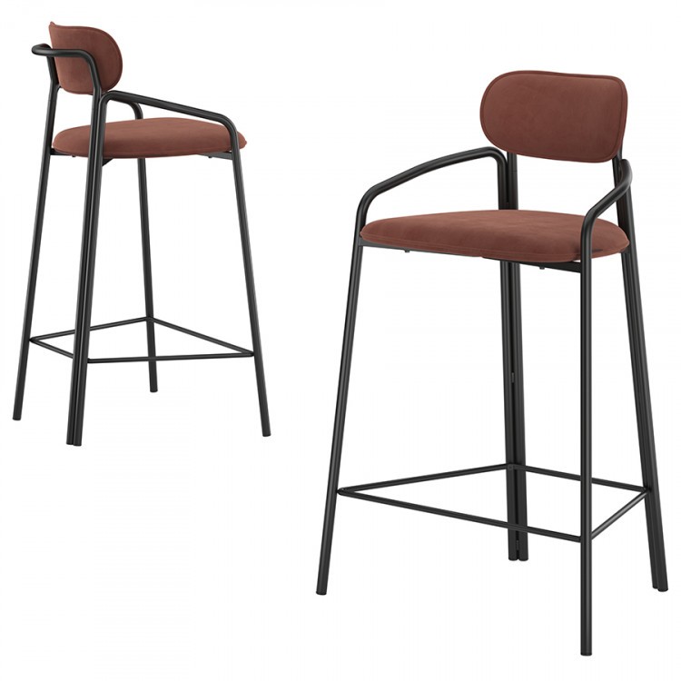 Набор из 2 полубарных стульев ror, round, велюр, черный/темно-красный (74460)