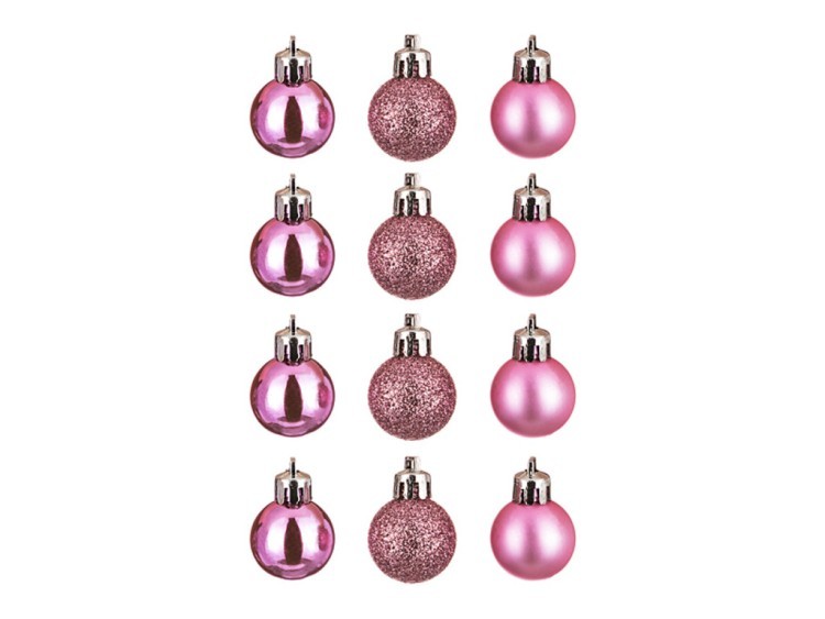 Набор шаров из 12 шт. диаметр=3 см. розовый блест/матовый/глиттер Polite Crafts&gifts (858-005) 