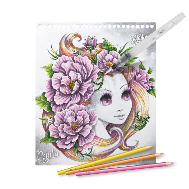Серия Estrelia: Раскраска для девочек (20 иллюстраций, 15 акварельных карандашей, кисть для растушевки) (11133_NSDA)