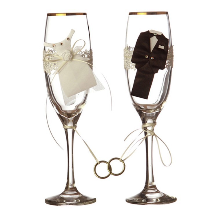 Набор бокалов для шампанского из 2 шт. с золотой каймой 170 мл. (802-510173) 