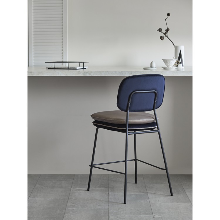 Стул полубарный pea, велюр, темно-синий/бежевый (77076)