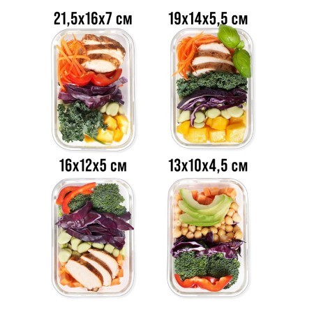 Набор жаропрочных мисок 8пр с/кр 0,37/0,65/1/1,55л стекло LR (60038)