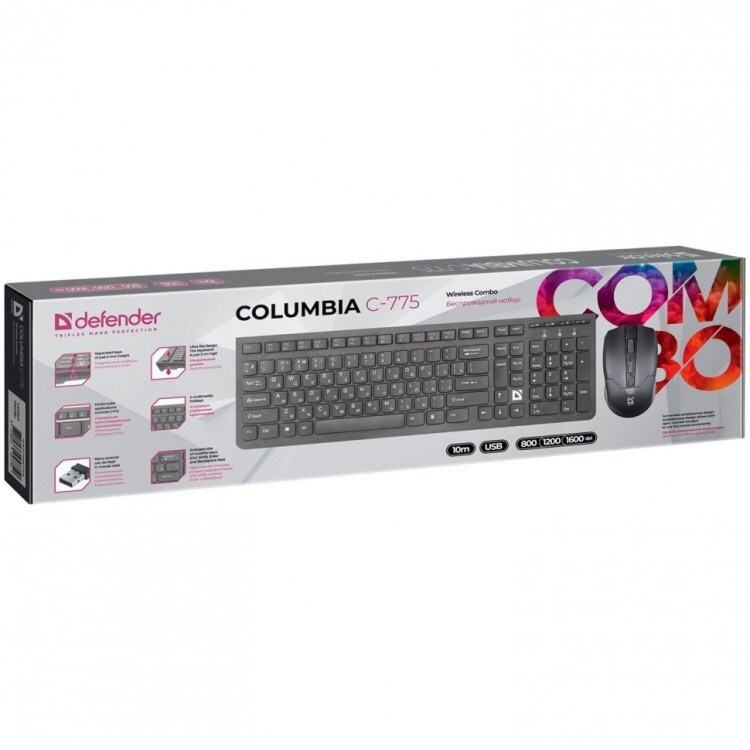 набор беспроводной Defender Columbia C-775RU USB клавиатура черный 512866 (1) (91081)