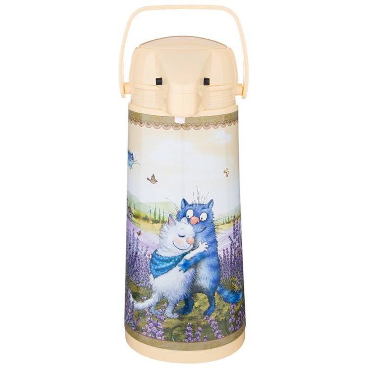 Термос agness "синие коты" со стеклянной колбой и помпой 1.9 л Agness (910-672)