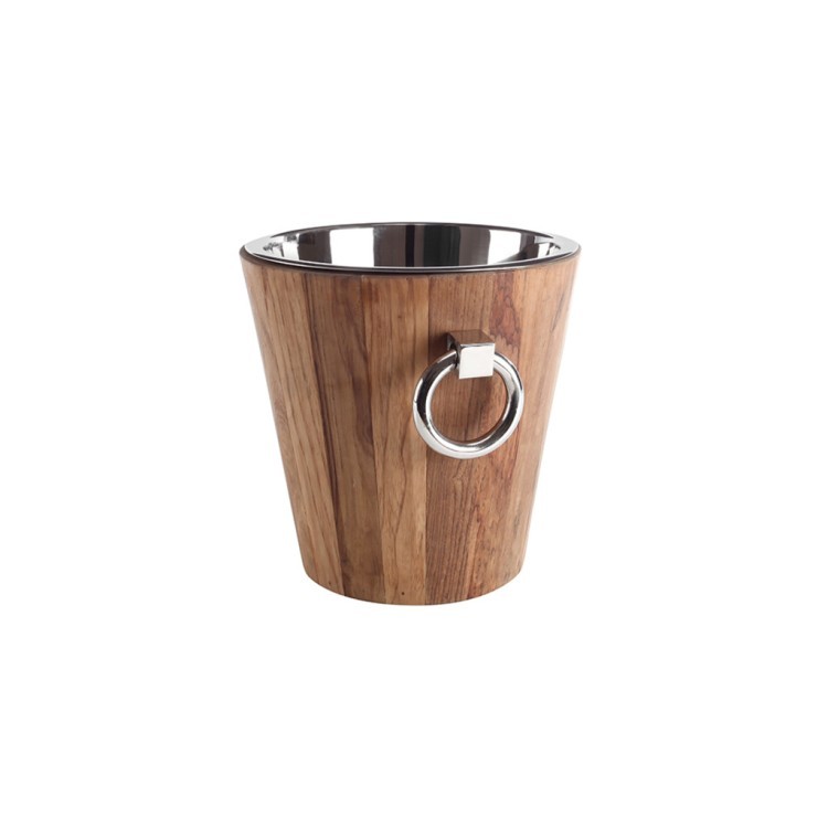Емкость для охлаждения вина D312, тиковое дерево, сталь, Shiny Nickel, ROOMERS FURNITURE