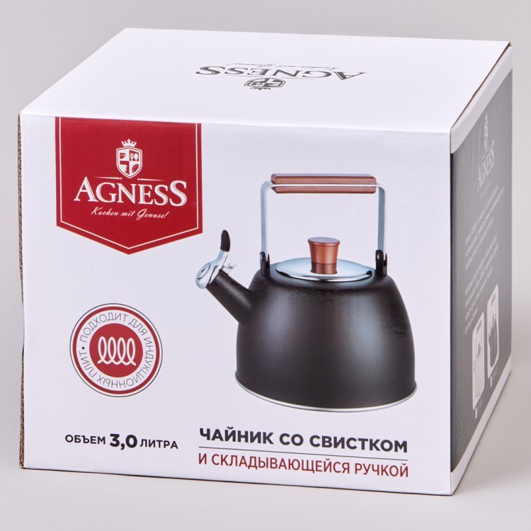 Чайник agness 3,0 л со свистком и складывающейся ручкой, индукционное капсульное дно Agness (937-912) Чайник agness 3,0 л со свистком и складывающейся ручкой, индукционное капсульное дно Agness (937-912)