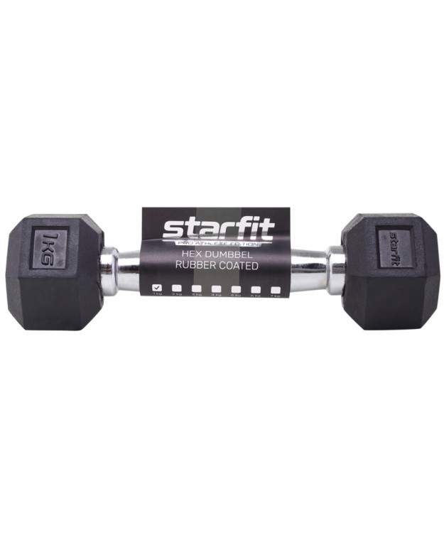 Гантель гексагональная Starfit DB-301 1 кг, обрезиненная, черный (1484588) Гантель гексагональная Starfit DB-301 1 кг, обрезиненная, черный (1484588)