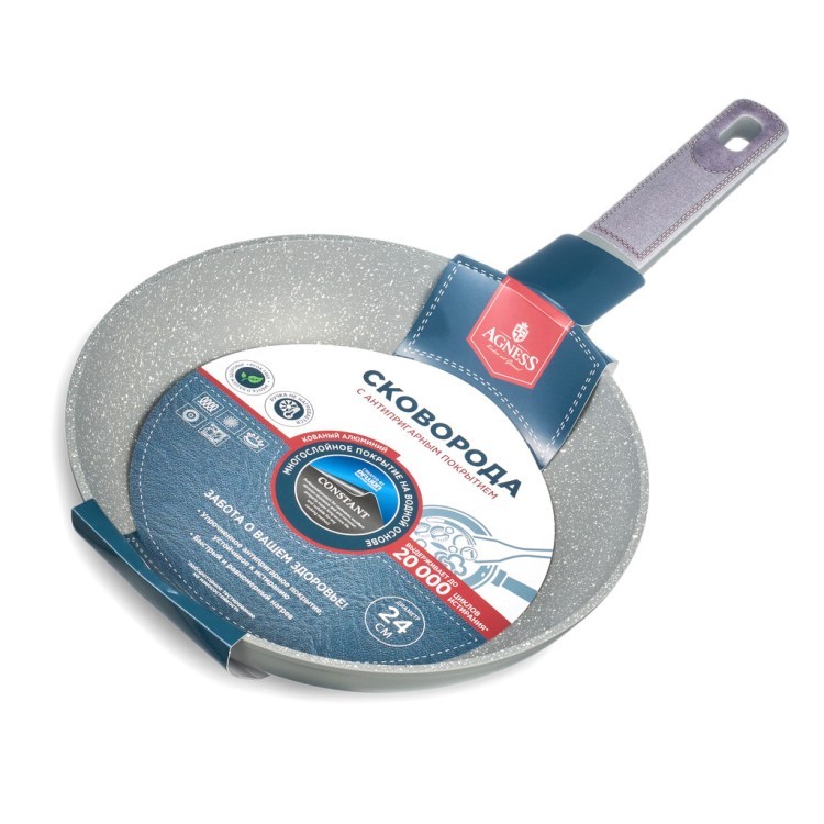 Сковорода с антипригарным покрытием pfluon marble, 24*4,8 см Agness (902-121)
