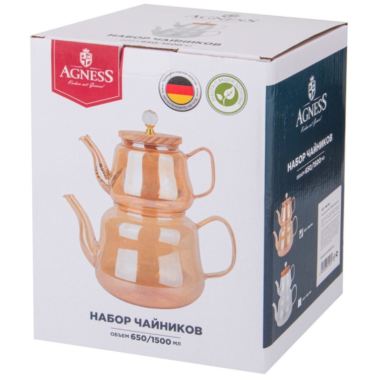 Набор чайников agness "amber" 630/1500 мл цвет:янтарный Agness (889-148)