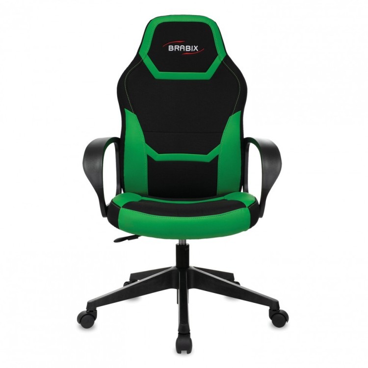 Кресло компьютерное BRABIX Alpha GM-018 ткань/экокожа черное/зеленое 532639 (1) (94615)