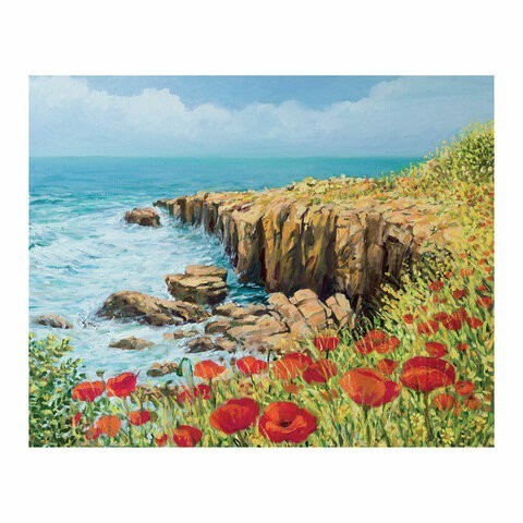 Холст на картоне с контуром Цветы и Море 30х40 см, грунт, хлопок 191541 (86509)