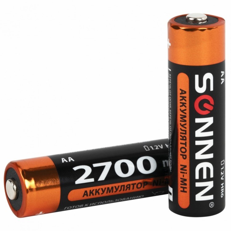 Батарейки аккумуляторные Ni-Mh пальчиковые к-т 4 шт АА HR6 2700 mAh SONNEN 455607 (1) (94020)