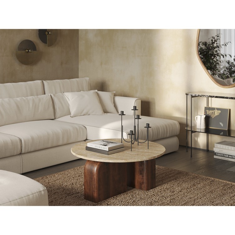 Столик кофейный torhill, D80 см, бежевый/орех (76327)