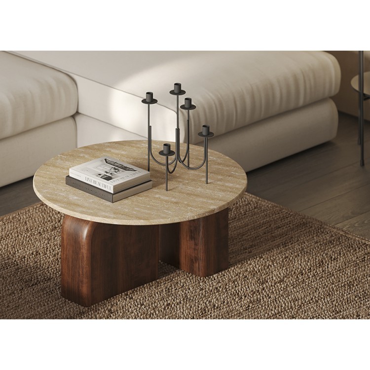 Столик кофейный torhill, D80 см, бежевый/орех (76327)