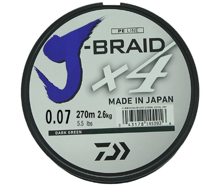 Леска плетеная Daiwa J-Braid X4 270м 0,07мм зеленая (59059)