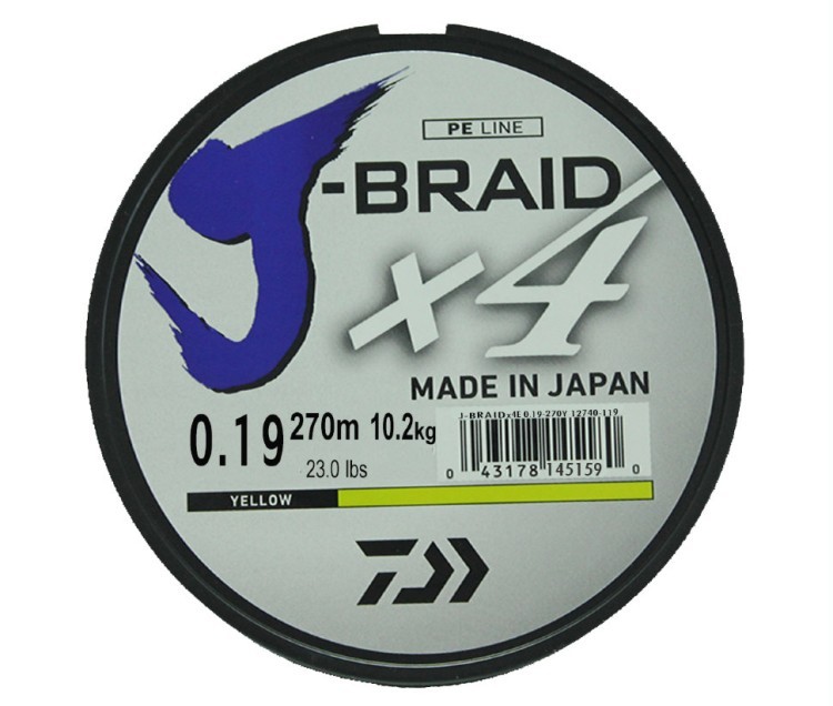 Леска плетеная Daiwa J-Braid X4 270м 0,19мм желтая (59072)