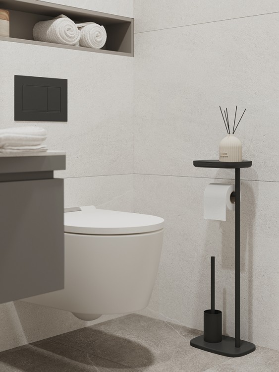 Держатель для туалетной бумаги с полочкой и ершиком slim, черный (78863)