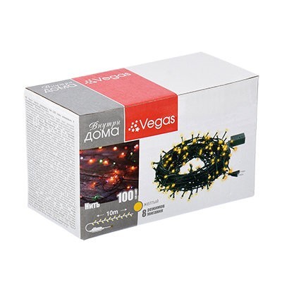 Светодиодная гирлянда для дома (желтый свет) Vegas Нить 100 LED, 10 м, 220V 55064 (64445) Светодиодная гирлянда для дома (желтый свет) Vegas Нить 100 LED, 10 м, 220V 55064 (64445)