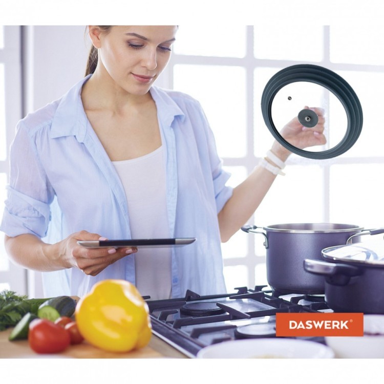Крышка для любой сковороды и кастрюли 3 размера 22-24-26 см антрацит DASWERK 607586 (1) (95092)