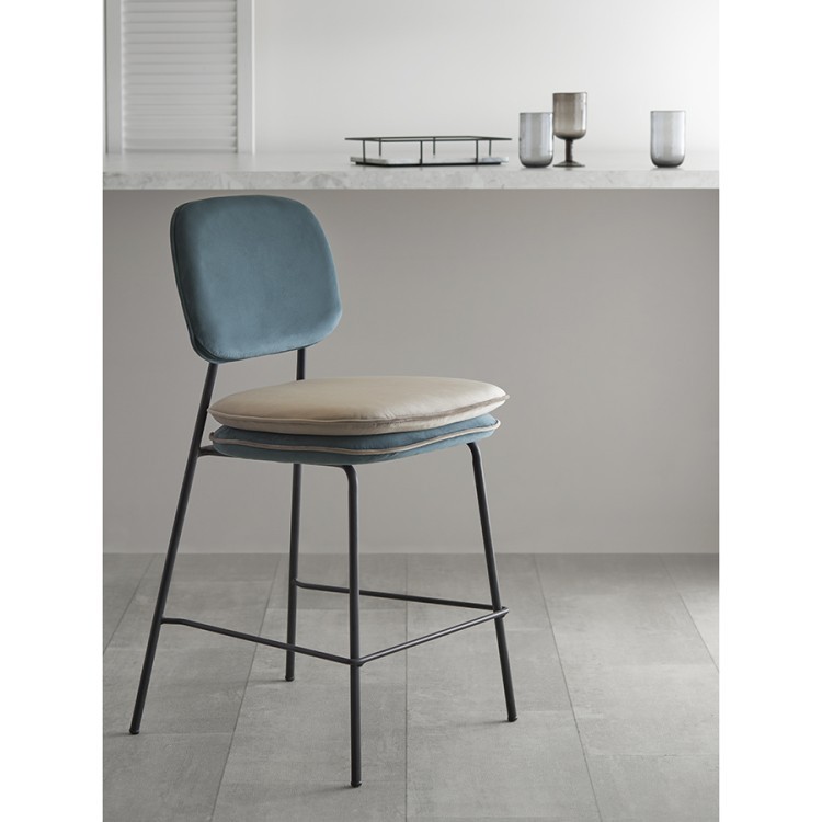 Стул полубарный с контрастным кантом pea, велюр, сине-зеленый/бежевый (77100)