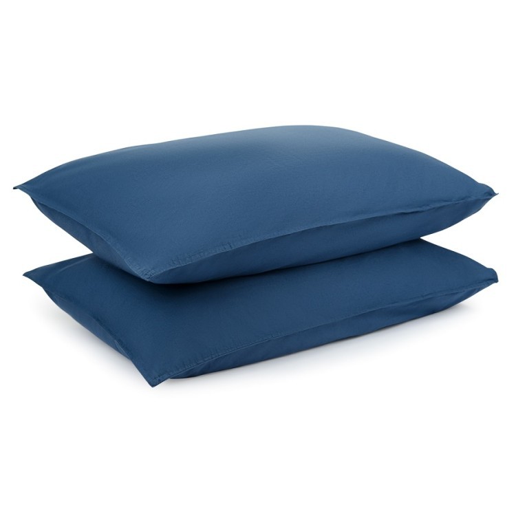 Комплект постельного белья двуспальный темно-синего цвета из органического стираного хлопка из коллекции essential (69373)