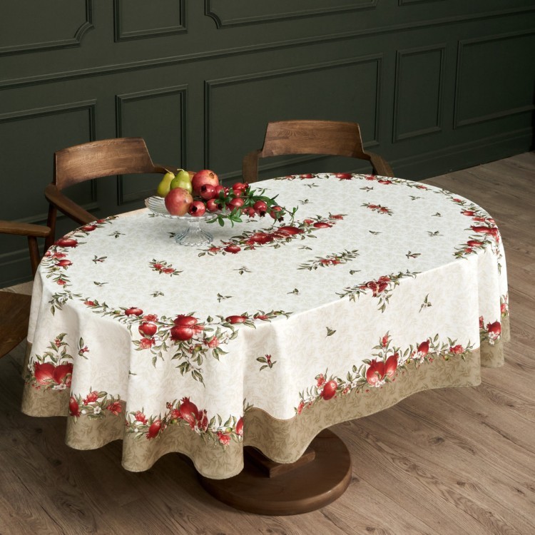 Скатерть овальная "гранаты" 160х220см, бежевый, 100% хлопок, твил c пропиткой Lefard (850-782-41)