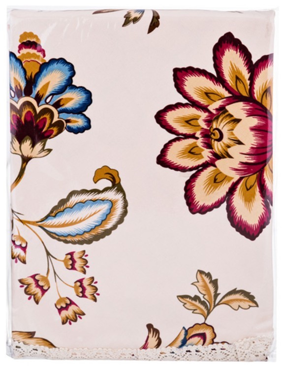 Скатерть круглая " восточные цветы"  160 см , 100% хб, кремовая, кружево SANTALINO (850-877-21)