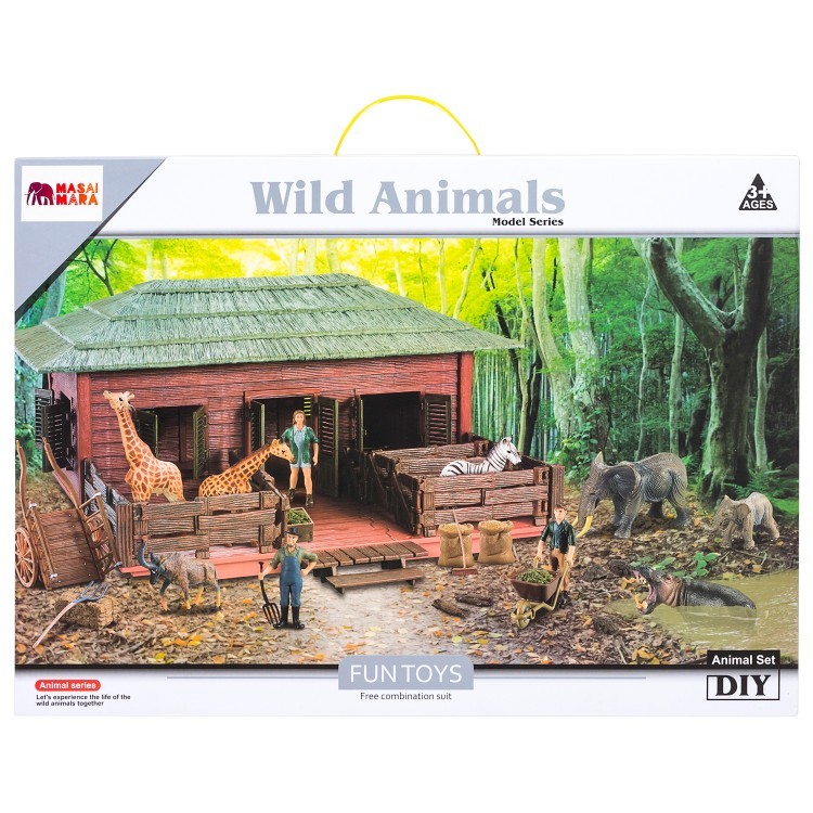 Набор фигурок животных серии "На ферме": Ферма игрушка, львы, панда, тигренок, горный козел, фермеры, инвентарь -19 предметов (ММ205-075)