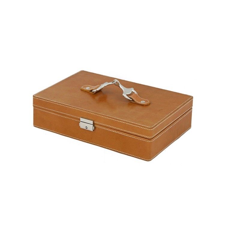 Бокс для хранения часов B2359, кожа, металл, дерево, Shiny Nickel/Tan Leather, ROOMERS FURNITURE