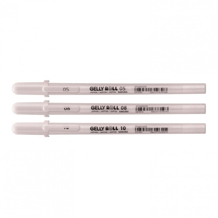 Ручки гелевые БЕЛЫЕ SAKURA Япония Gelly Roll 3 штуки узел 0,5/0,8/1 мм POXPGBWH3C 144071 (1) (92714)