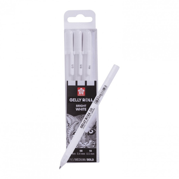 Ручки гелевые БЕЛЫЕ SAKURA Япония Gelly Roll 3 штуки узел 0,5/0,8/1 мм POXPGBWH3C 144071 (1) (92714)