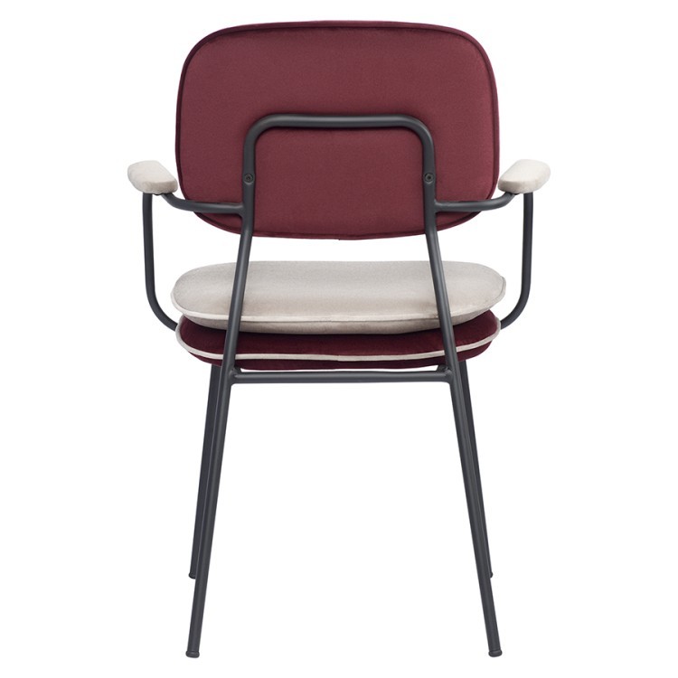 Стул с подлокотниками и контрастным кантом pea, велюр, бордовый/бежевый (77103)