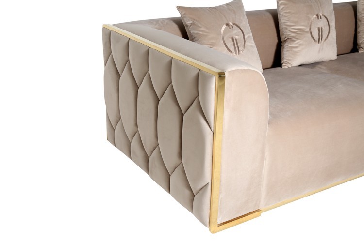 Диван Bern трехместный, велюр бежевый 233*96*69см (TT-00007926)