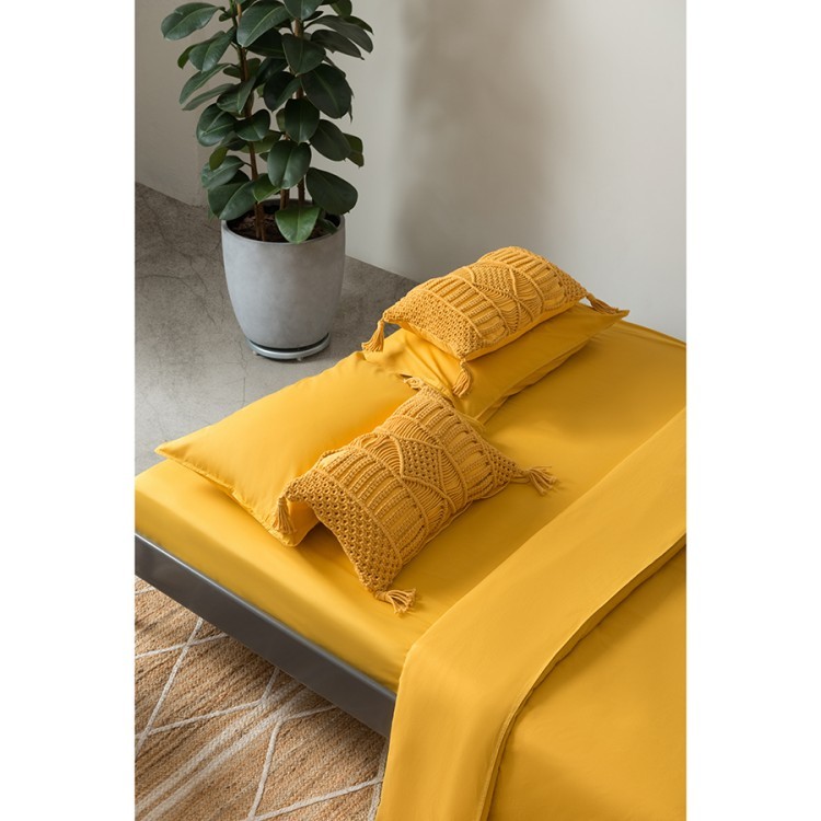 Комплект постельного белья двуспальный горчичного цвета из органического стираного хлопка из коллекции essential (69367)