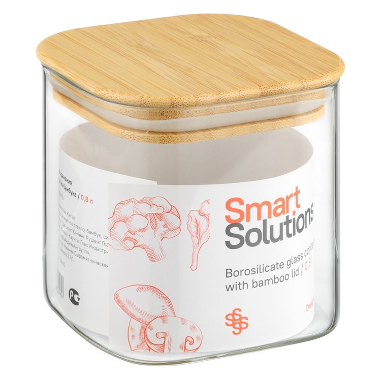 Банка для хранения smart solutions с крышкой из бамбука, 800 мл (73373)