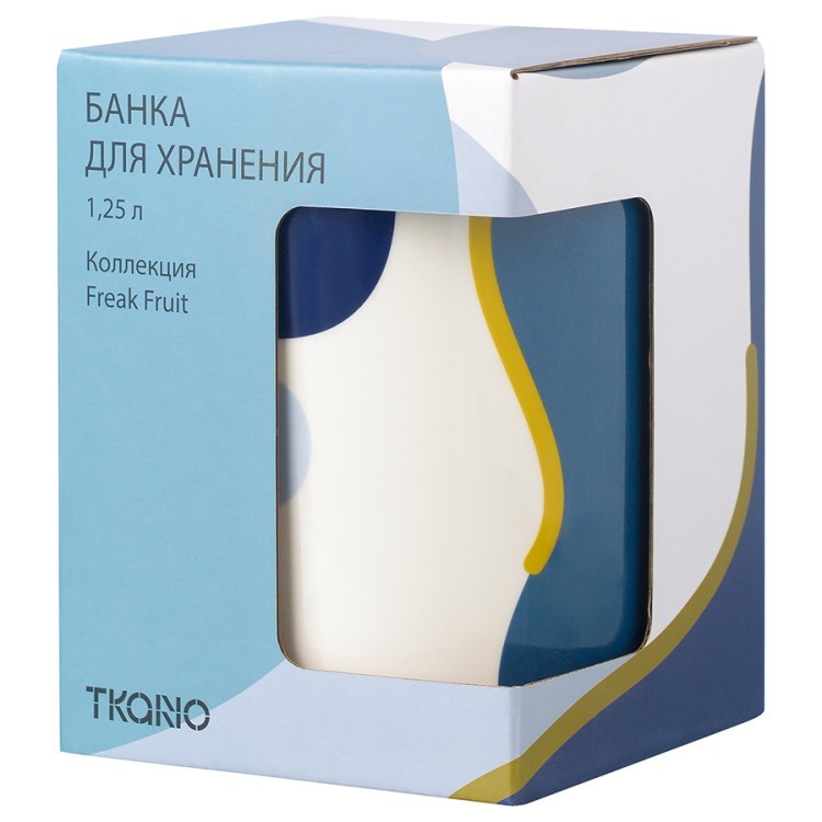 Банка для хранения синего цвета с авторским принтом из коллекции freak fruit, 1,25л (73574)
