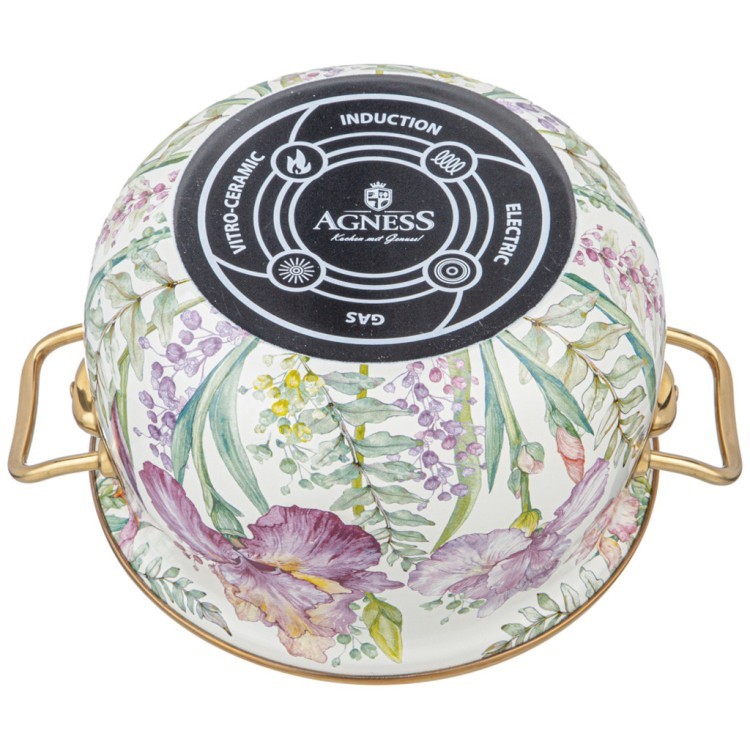 Кастрюля эмалированная agness с крышкой, серия irises 4,8л, диа.22см подходит для индук.пл Agness (950-582) Кастрюля эмалированная agness с крышкой, серия irises 4,8л, диа.22см подходит для индук.пл Agness (950-582)