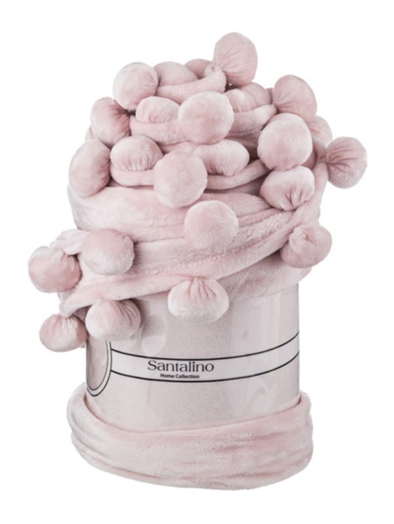 Плед с помпонами "розовая мечта" 150*200 см. (кор=12шт.) SANTALINO (981-022)