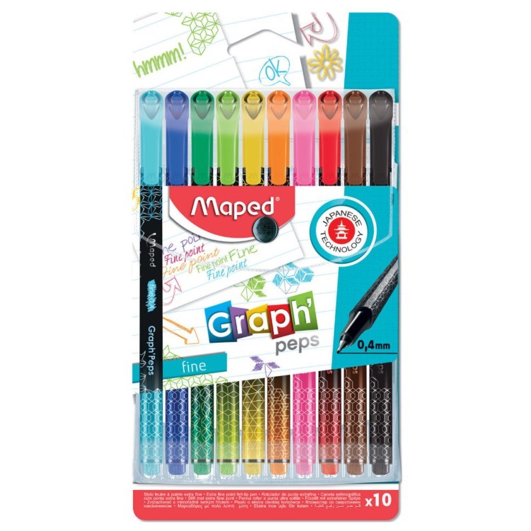 Ручки капиллярные трехгранные Maped Graph'Peps 0,4 мм 10 цветов 749050/143362 (2) (65674)