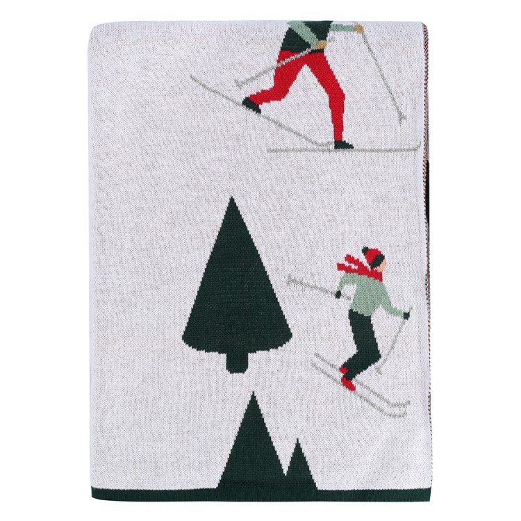 Плед из хлопка с новогодним рисунком let's ski из коллекции new year essential, 130x180 см (79344)