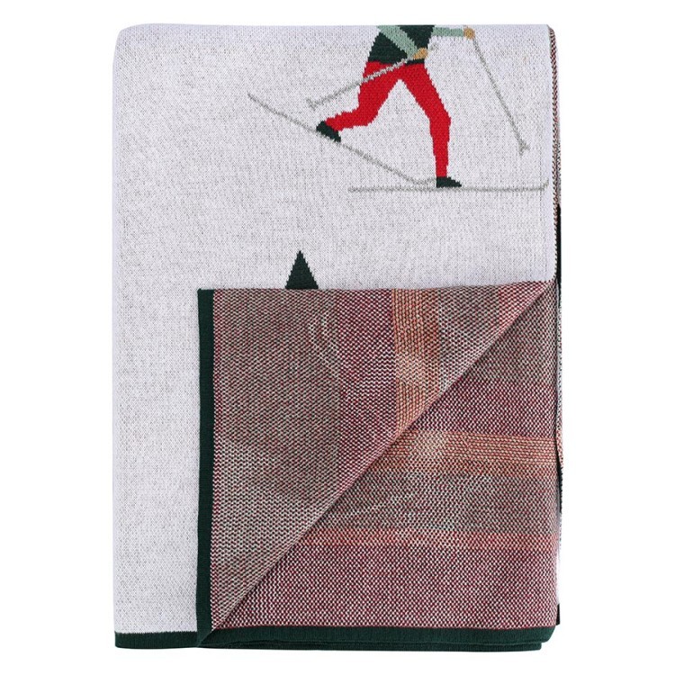 Плед из хлопка с новогодним рисунком let's ski из коллекции new year essential, 130x180 см (79344)