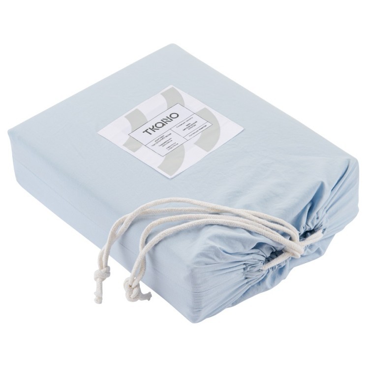 Комплект постельного белья двуспальный небесно-голубого цвета из органического стираного хлопка из коллекции essential (69369)